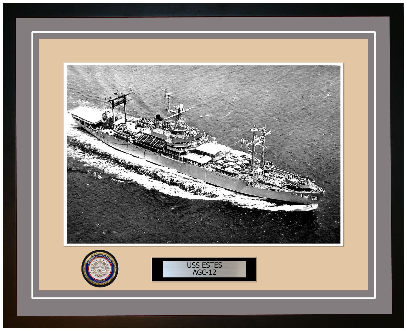 USS Estes AGC-12 Framed Navy Ship Photo Grey