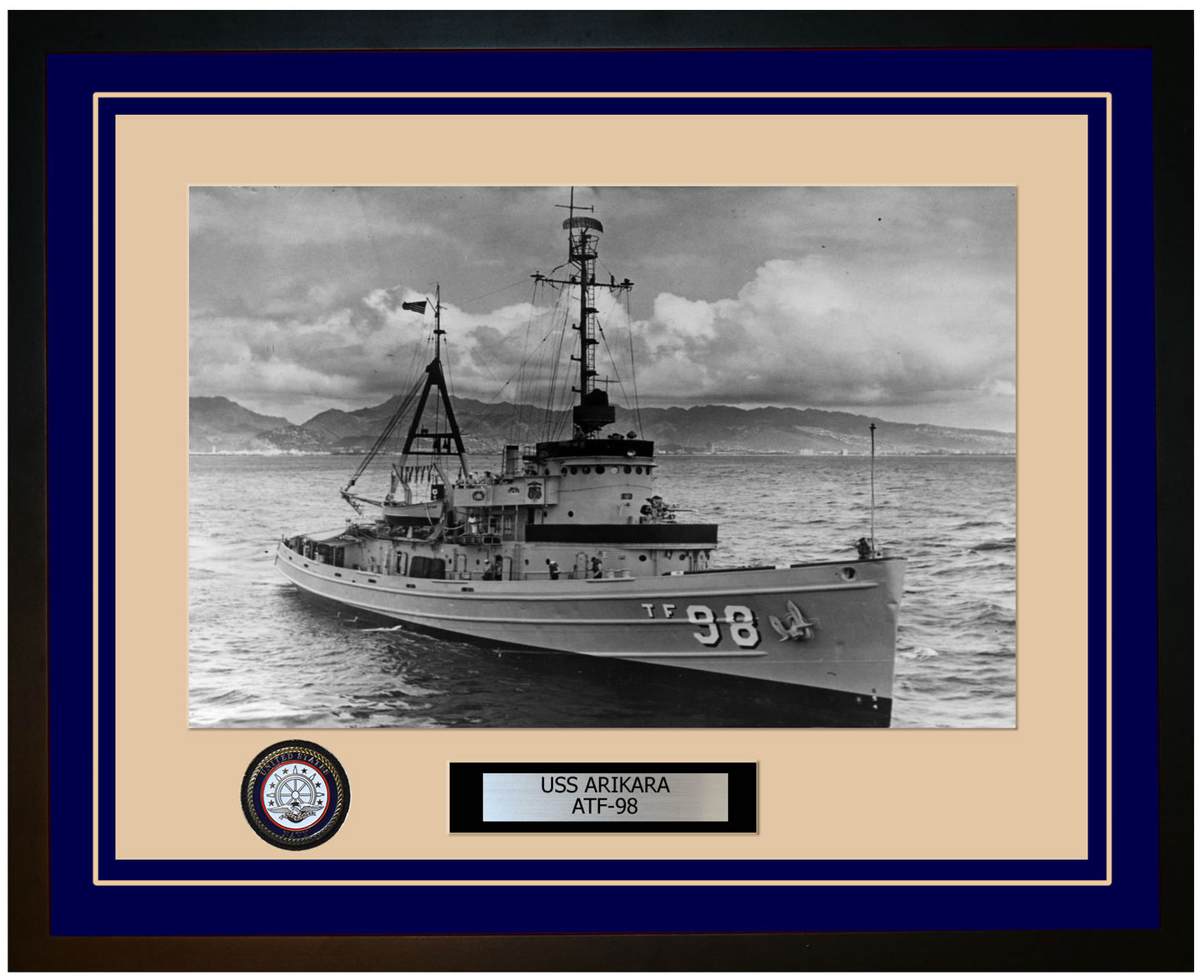 USS ARIKARA ATF-98 Framed Navy Ship Photo Blue
