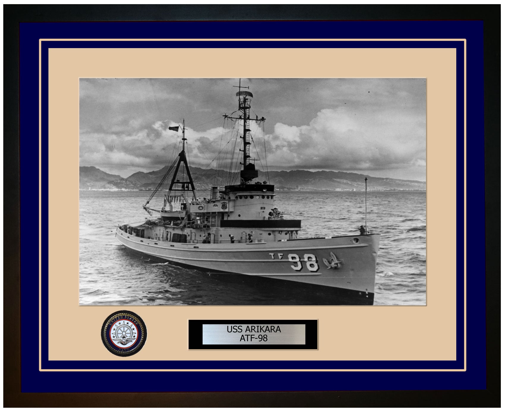 USS ARIKARA ATF-98 Framed Navy Ship Photo Blue