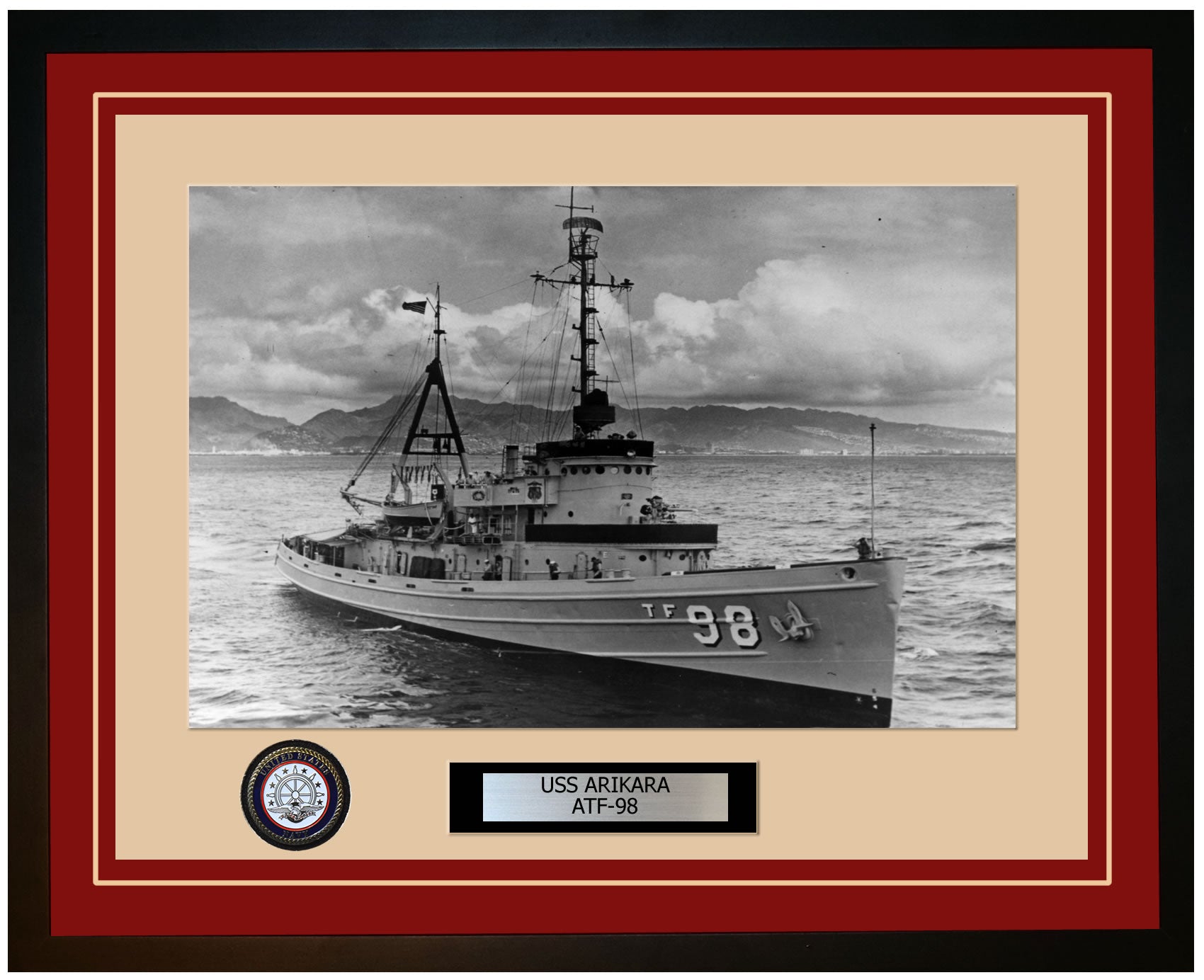 USS ARIKARA ATF-98 Framed Navy Ship Photo Burgundy
