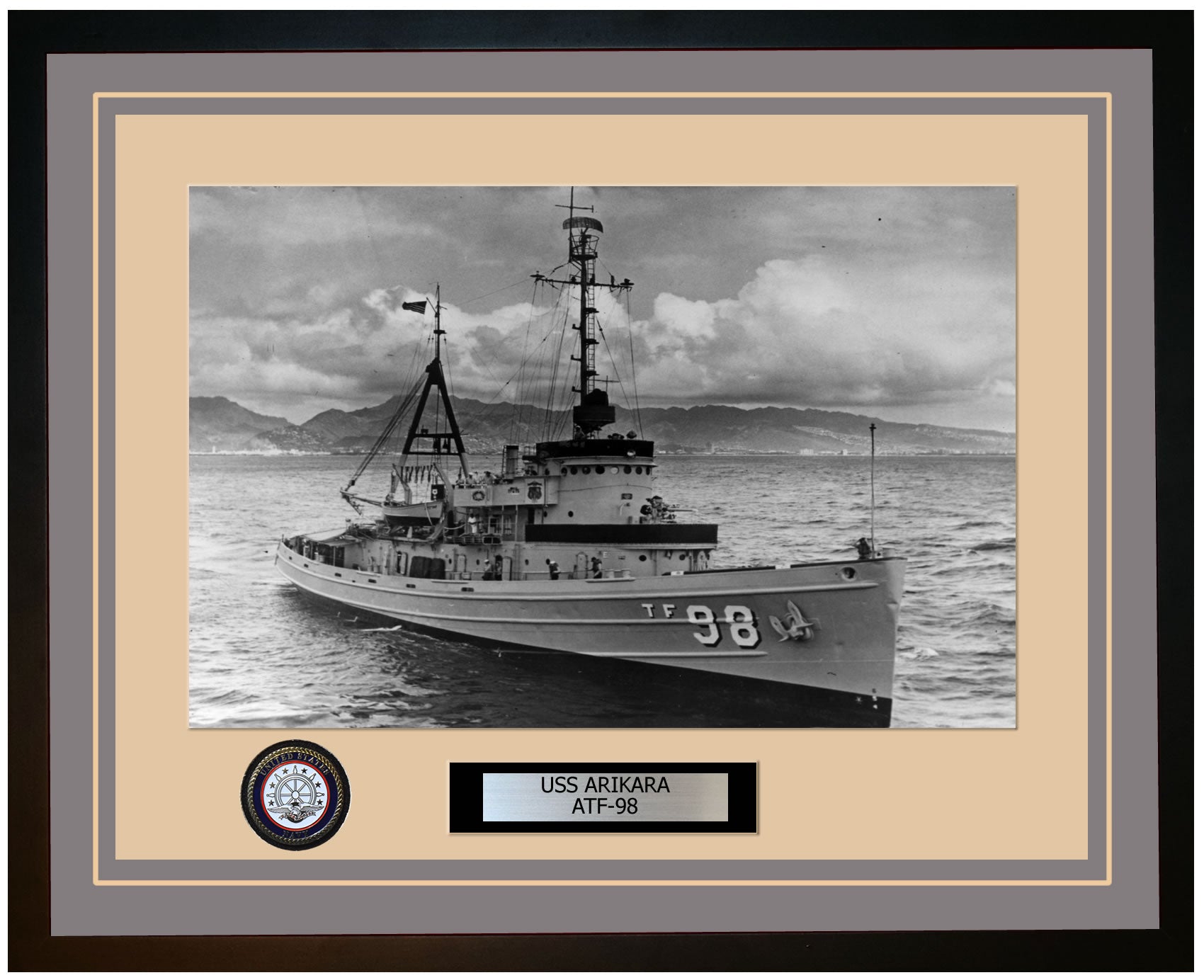 USS ARIKARA ATF-98 Framed Navy Ship Photo Grey