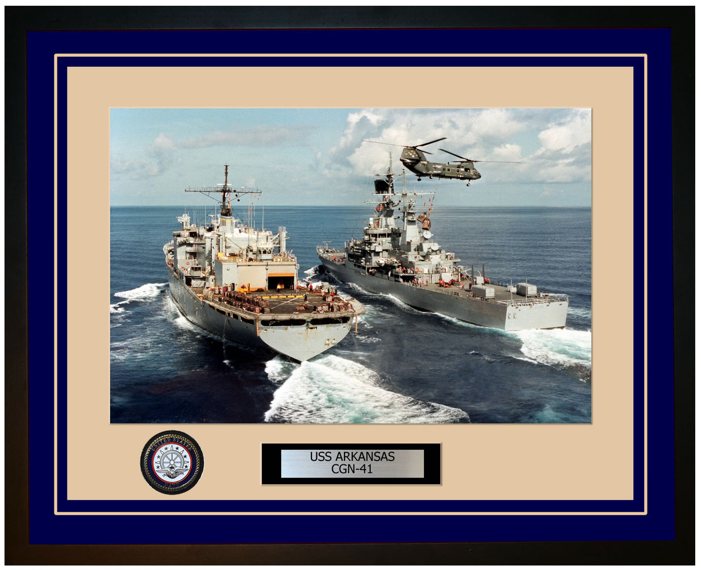 USS ARKANSAS CGN-41 Framed Navy Ship Photo Blue