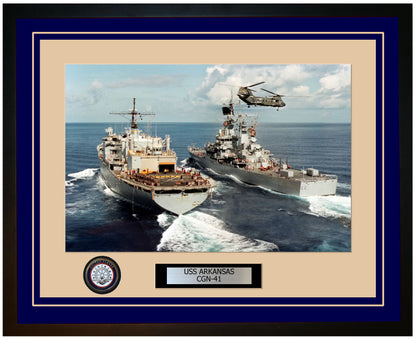 USS ARKANSAS CGN-41 Framed Navy Ship Photo Blue