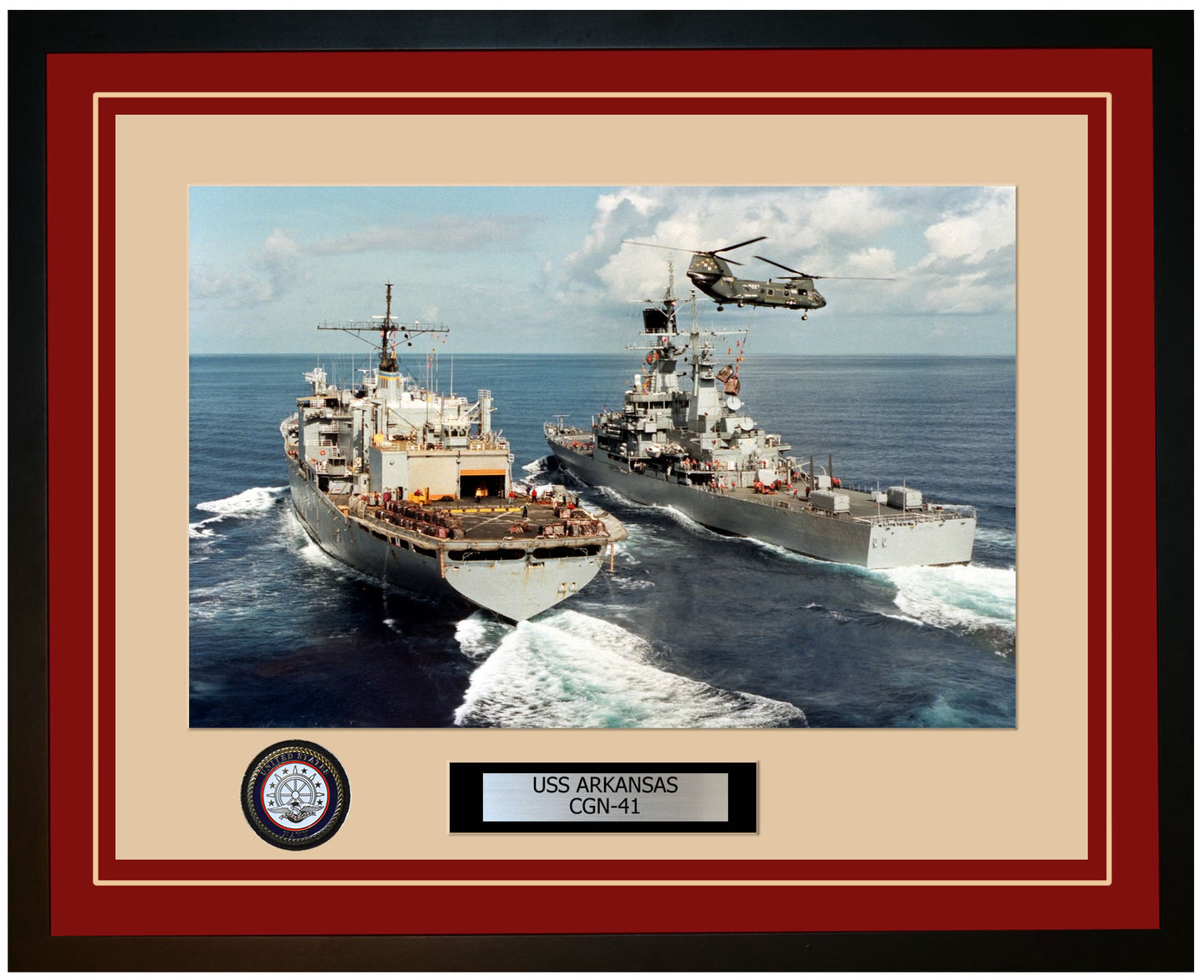 USS ARKANSAS CGN-41 Framed Navy Ship Photo Burgundy