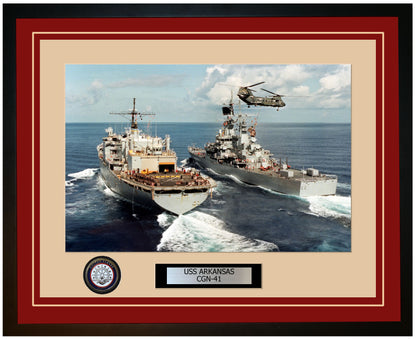 USS ARKANSAS CGN-41 Framed Navy Ship Photo Burgundy