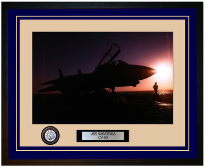 USS SARATOGA CV-60 Framed Navy Ship Photo Blue