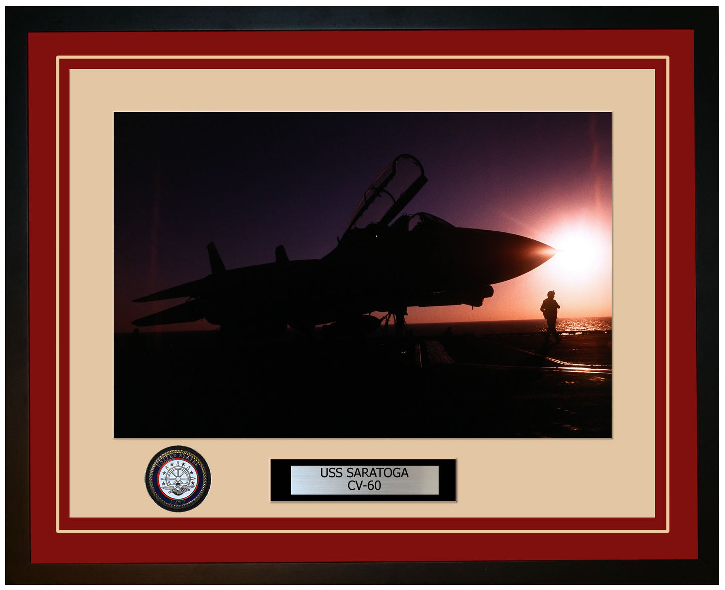 USS SARATOGA CV-60 Framed Navy Ship Photo Burgundy