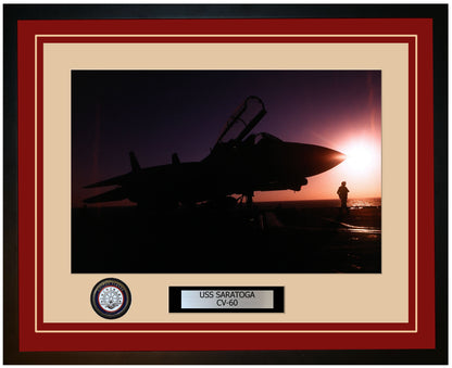 USS SARATOGA CV-60 Framed Navy Ship Photo Burgundy