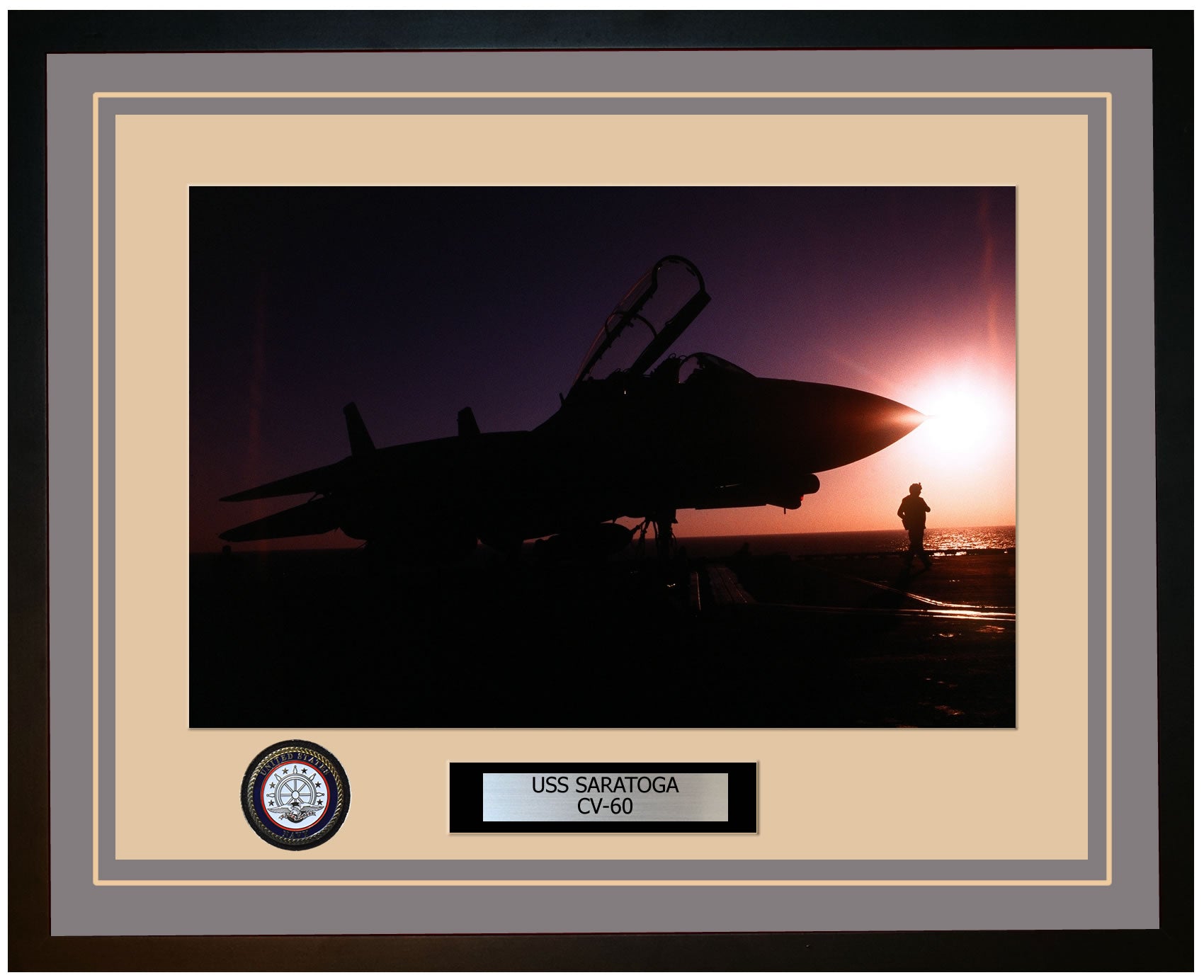 USS SARATOGA CV-60 Framed Navy Ship Photo Grey
