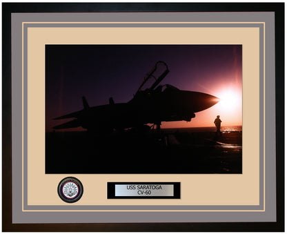 USS SARATOGA CV-60 Framed Navy Ship Photo Grey