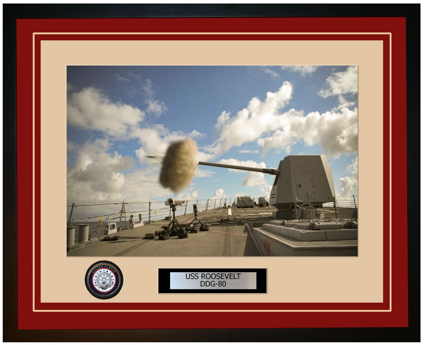 USS ROOSEVELT DDG-80 Framed Navy Ship Photo Burgundy