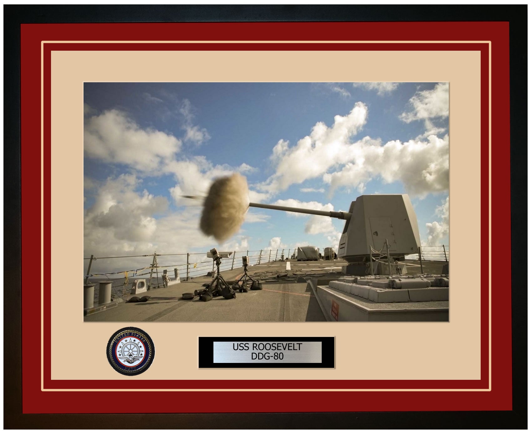 USS ROOSEVELT DDG-80 Framed Navy Ship Photo Burgundy