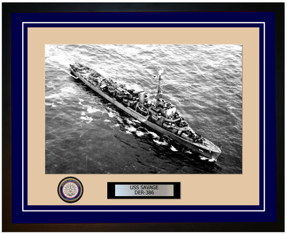 USS Savage DER-386 Framed Navy Ship Photo Blue
