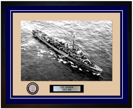 USS Savage DER-386 Framed Navy Ship Photo Blue