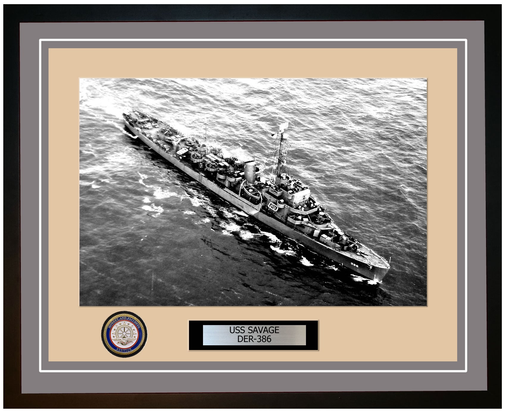 USS Savage DER-386 Framed Navy Ship Photo Grey