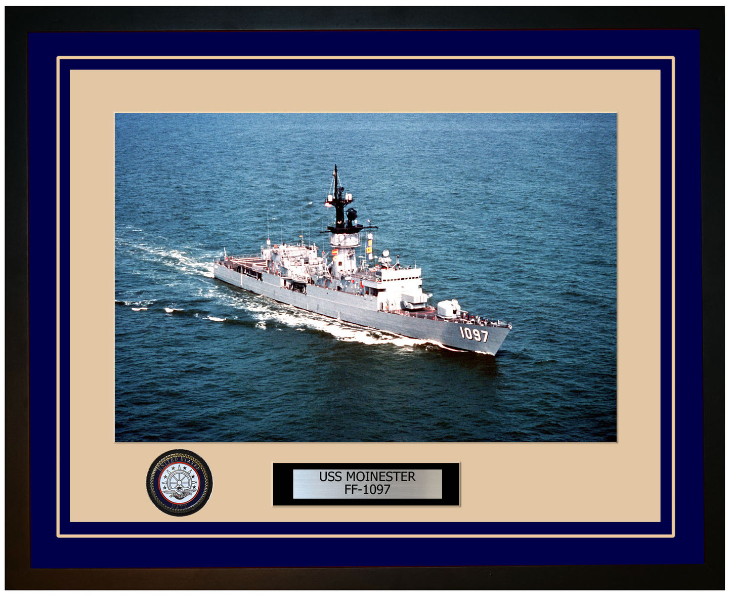 USS MOINESTER FF-1097 Framed Navy Ship Photo Blue