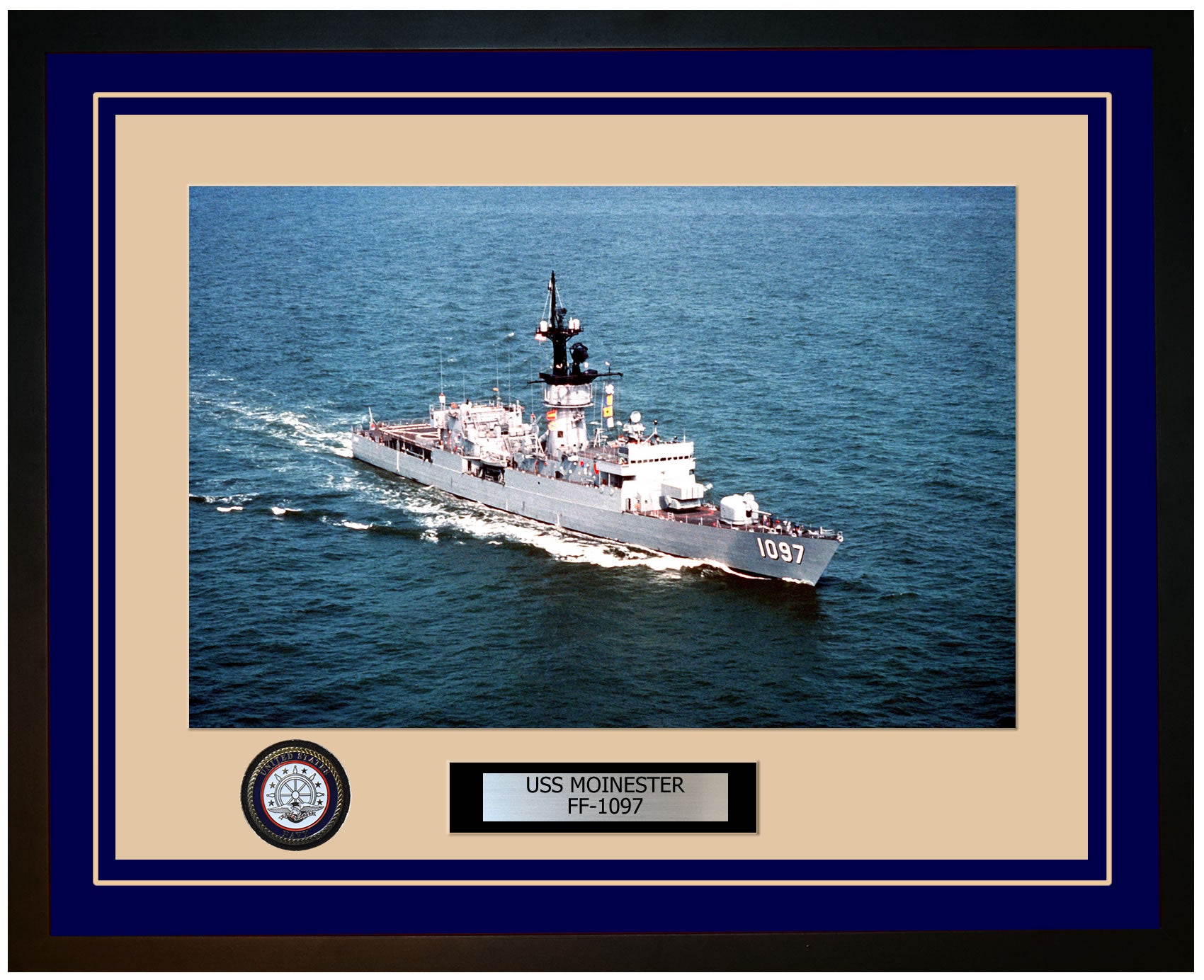 USS MOINESTER FF-1097 Framed Navy Ship Photo Blue