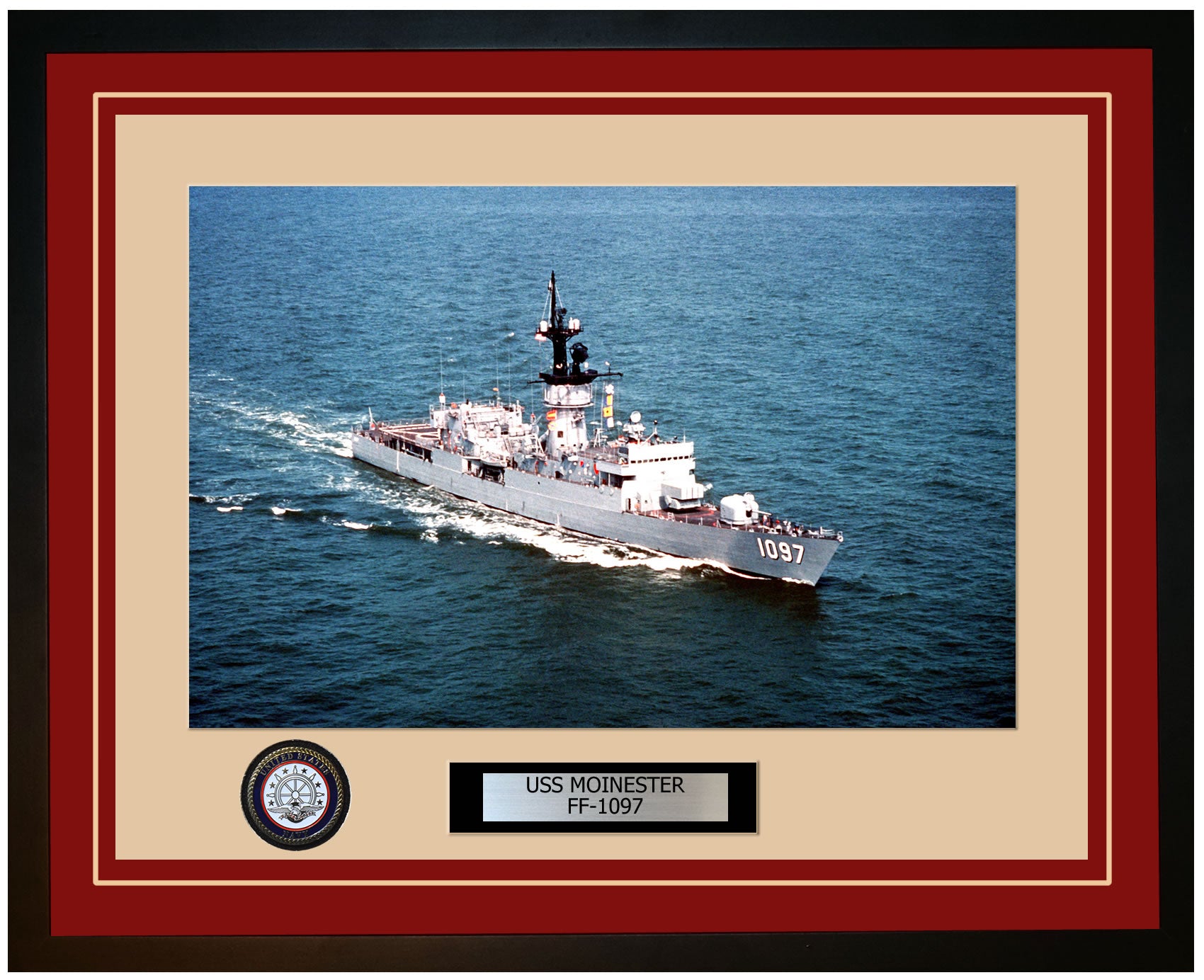 USS MOINESTER FF-1097 Framed Navy Ship Photo Burgundy