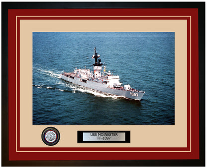 USS MOINESTER FF-1097 Framed Navy Ship Photo Burgundy