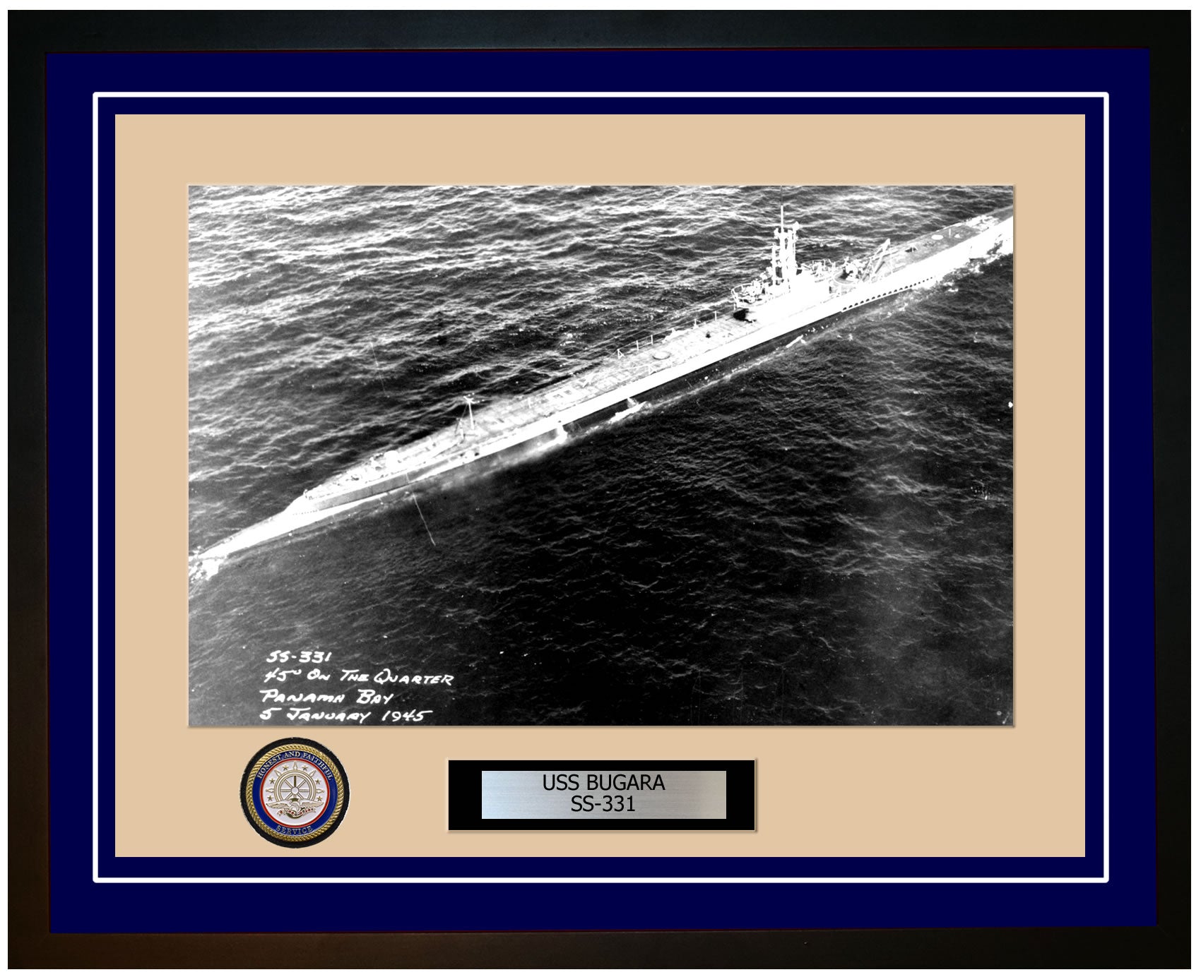 USS Bugara SS-331 Framed Navy Ship Photo Blue