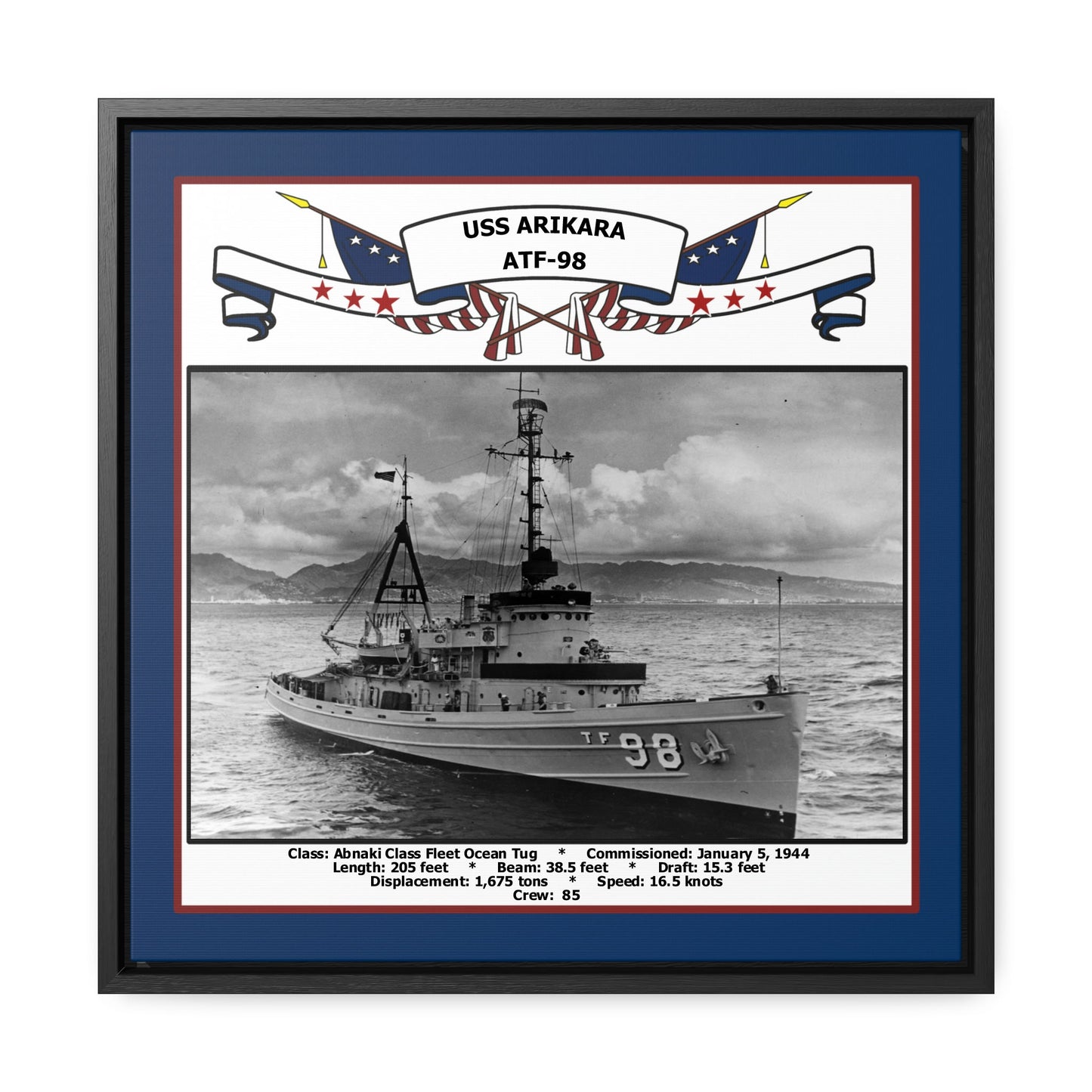 USS Arikara ATF-98 Navy Floating Frame Photo Front View