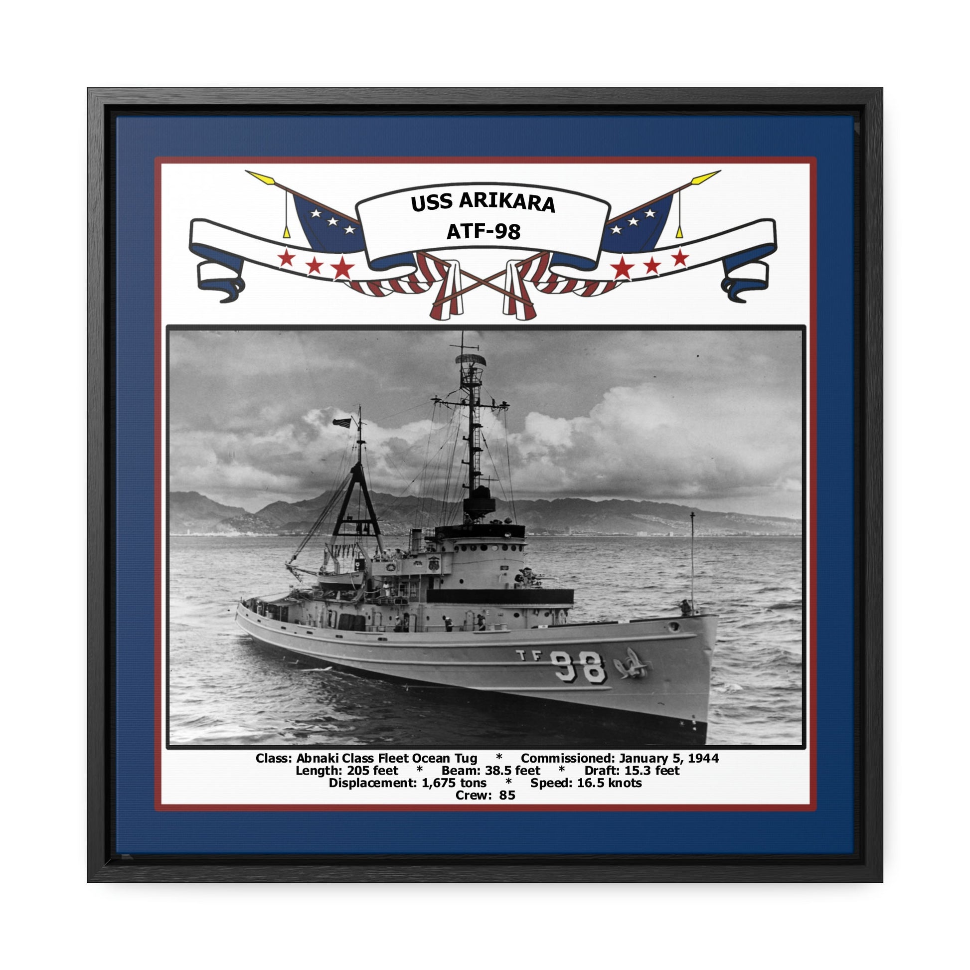 USS Arikara ATF-98 Navy Floating Frame Photo Front View