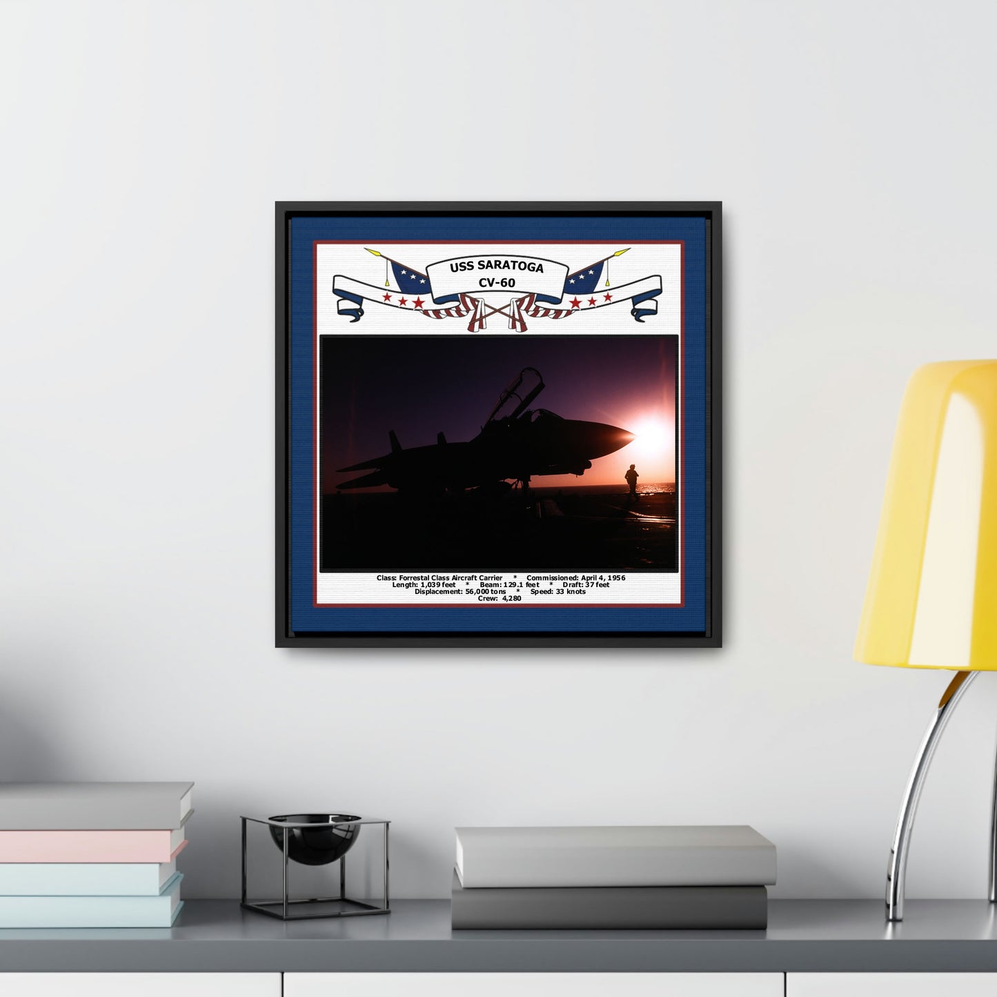 USS Saratoga CV-60 Navy Floating Frame Photo Desk View