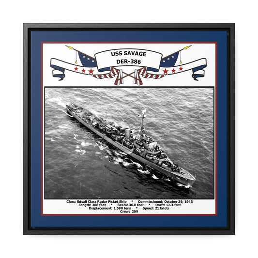 USS Savage DER-386 Navy Floating Frame Photo Front View