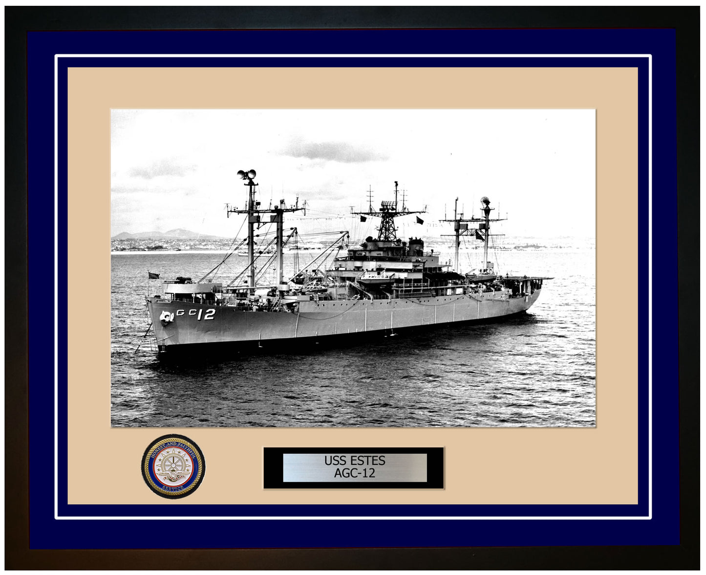 USS Estes AGC-12 Framed Navy Ship Photo Blue