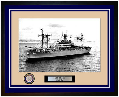 USS Estes AGC-12 Framed Navy Ship Photo Blue