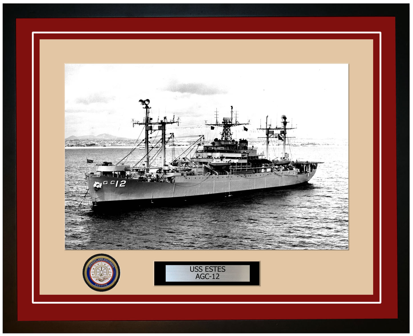 USS Estes AGC-12 Framed Navy Ship Photo Burgundy