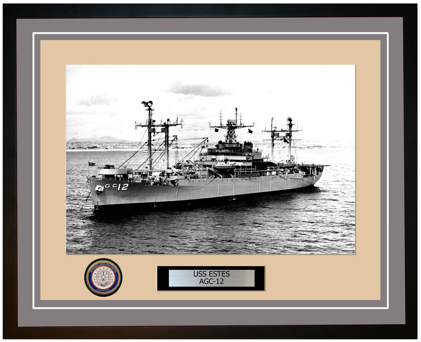 USS Estes AGC-12 Framed Navy Ship Photo Grey