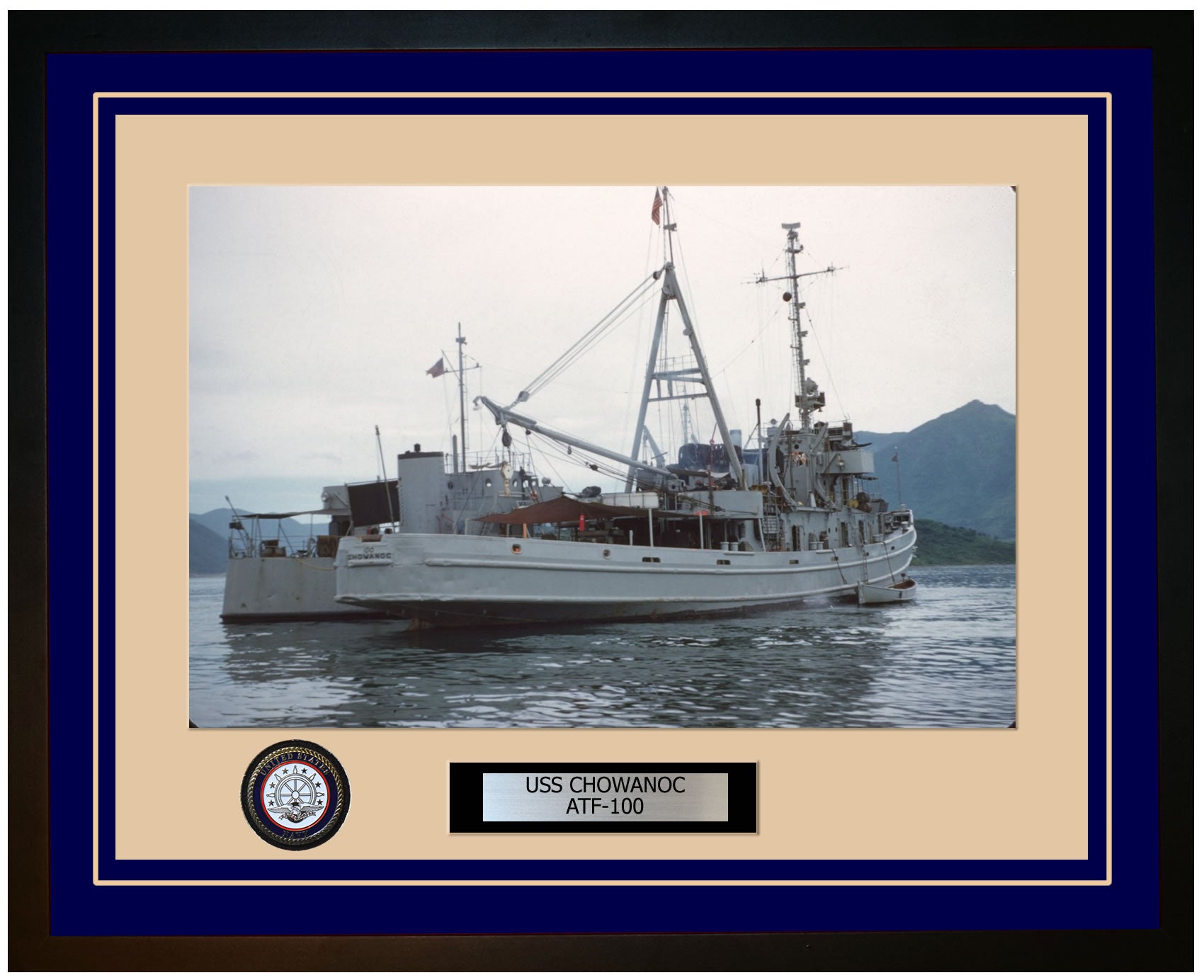 USS CHOWANOC ATF-100 Framed Navy Ship Photo Blue