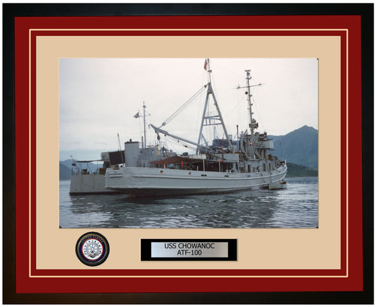 USS CHOWANOC ATF-100 Framed Navy Ship Photo Burgundy