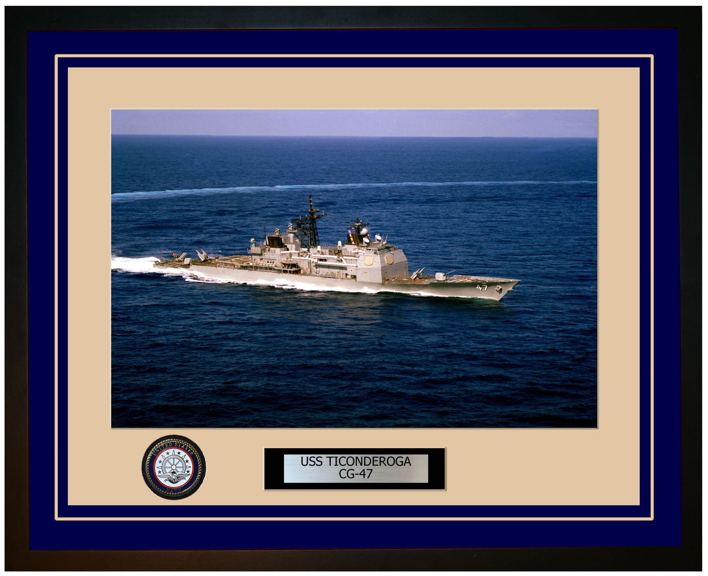 USS TICONDEROGA CG-47 Framed Navy Ship Photo Blue