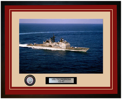 USS TICONDEROGA CG-47 Framed Navy Ship Photo Burgundy