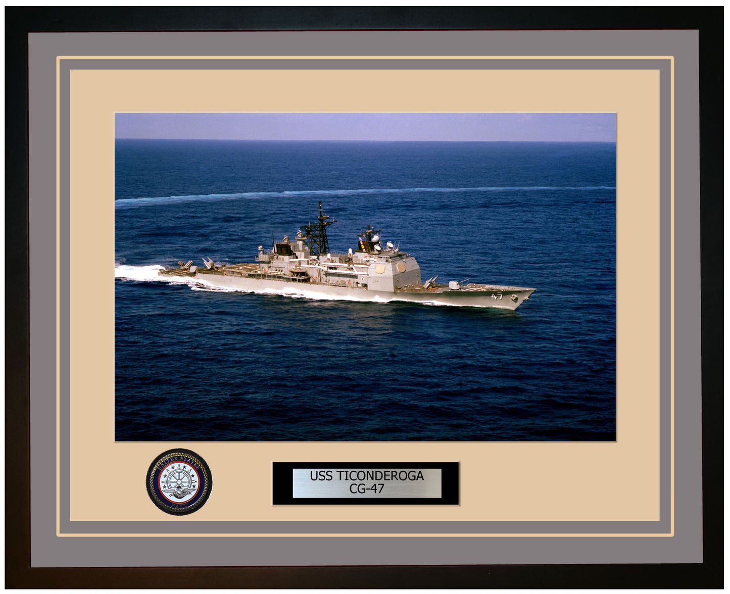 USS TICONDEROGA CG-47 Framed Navy Ship Photo Grey