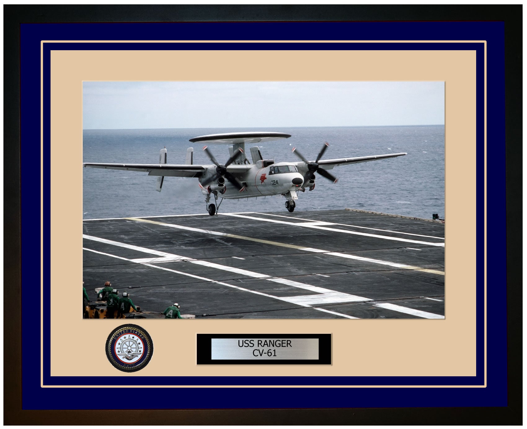 USS RANGER CV-61 Framed Navy Ship Photo Blue
