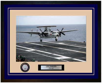 USS RANGER CV-61 Framed Navy Ship Photo Blue