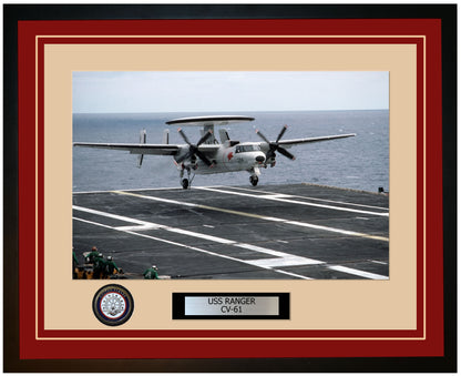 USS RANGER CV-61 Framed Navy Ship Photo Burgundy