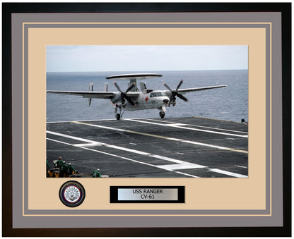 USS RANGER CV-61 Framed Navy Ship Photo Grey