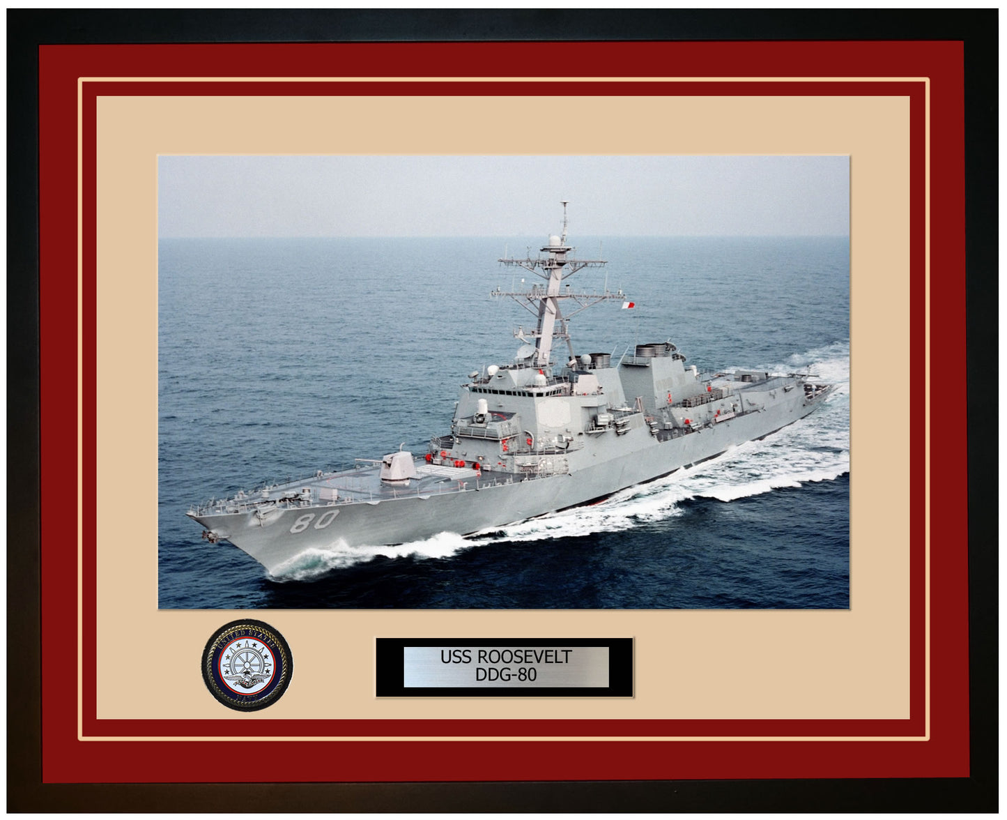 USS ROOSEVELT DDG-80 Framed Navy Ship Photo Burgundy