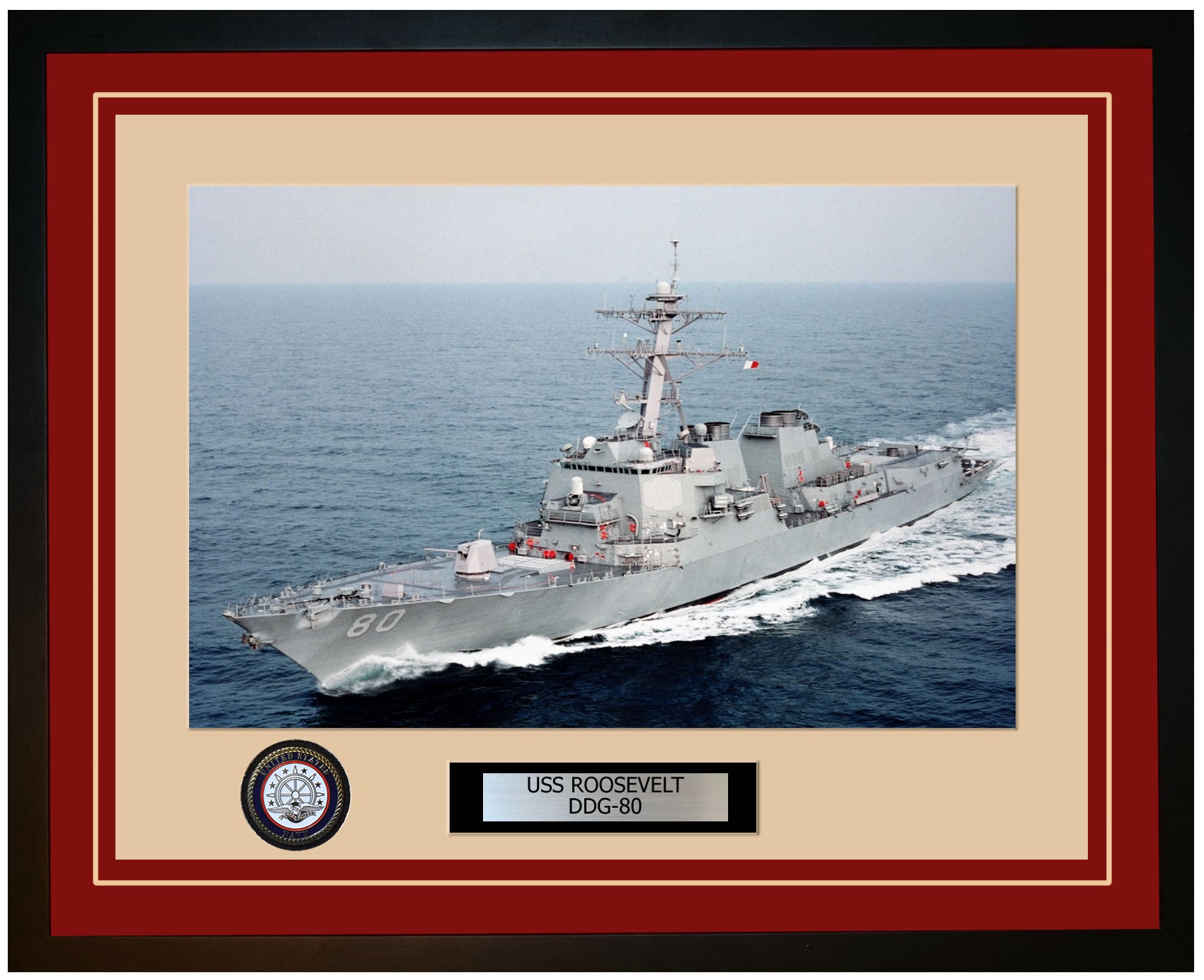 USS ROOSEVELT DDG-80 Framed Navy Ship Photo Burgundy