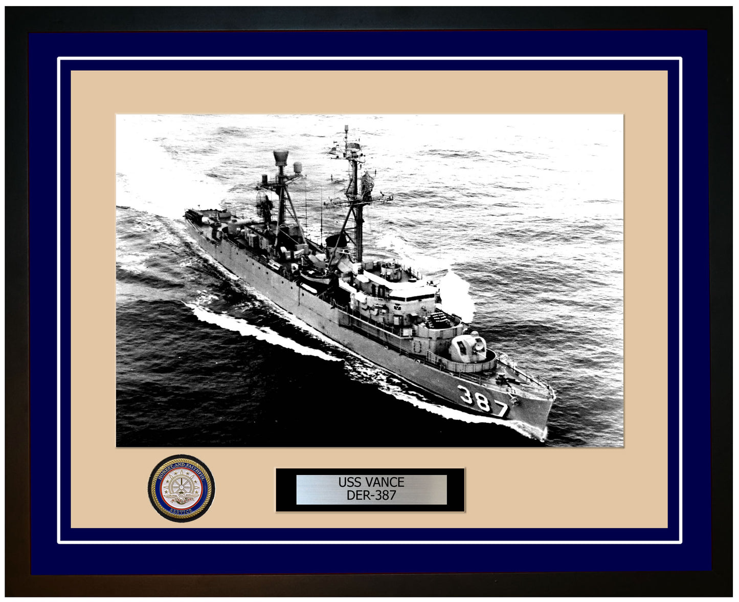 USS Vance DER-387 Framed Navy Ship Photo Blue