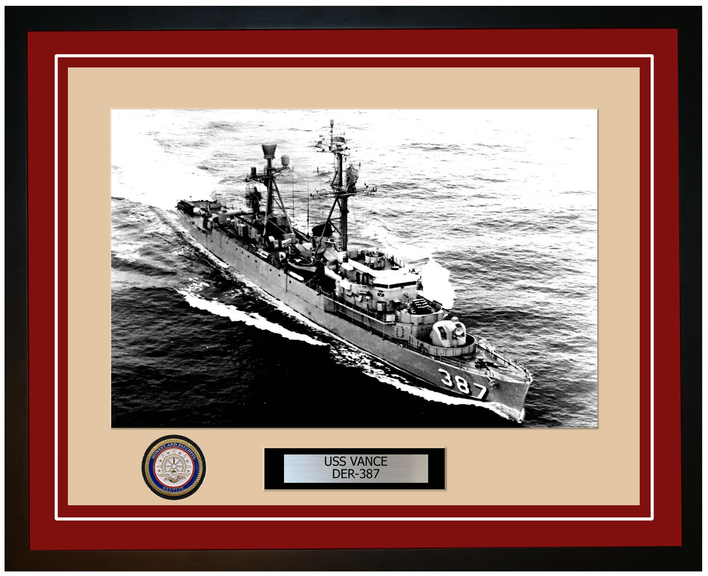USS Vance DER-387 Framed Navy Ship Photo Burgundy