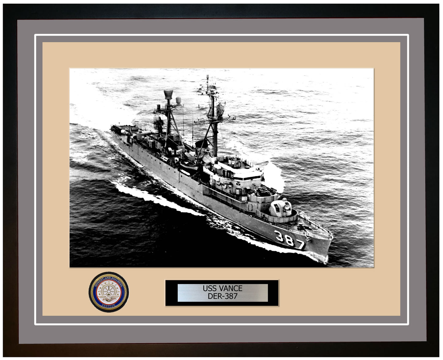 USS Vance DER-387 Framed Navy Ship Photo Grey