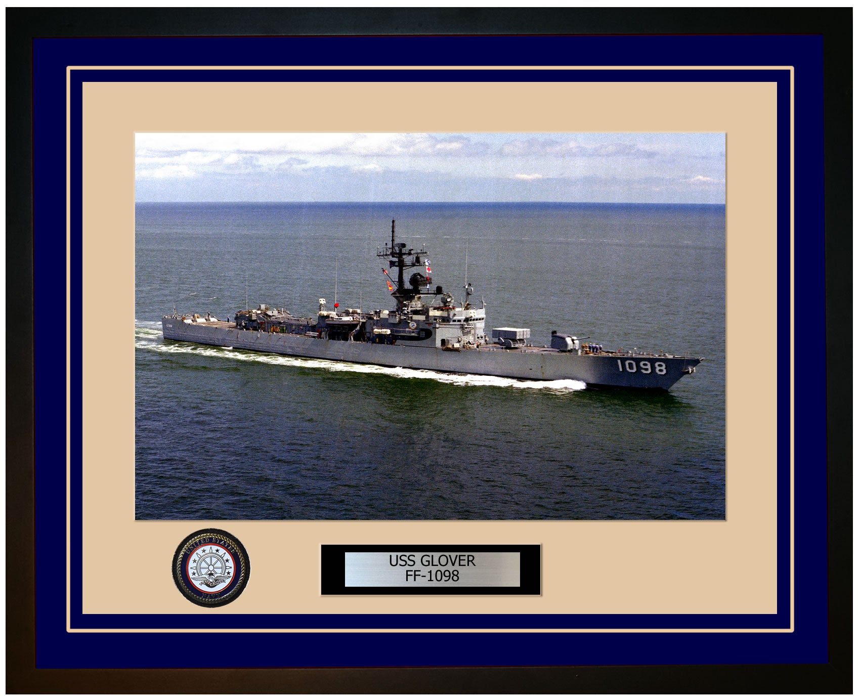 USS GLOVER FF-1098 Framed Navy Ship Photo Blue