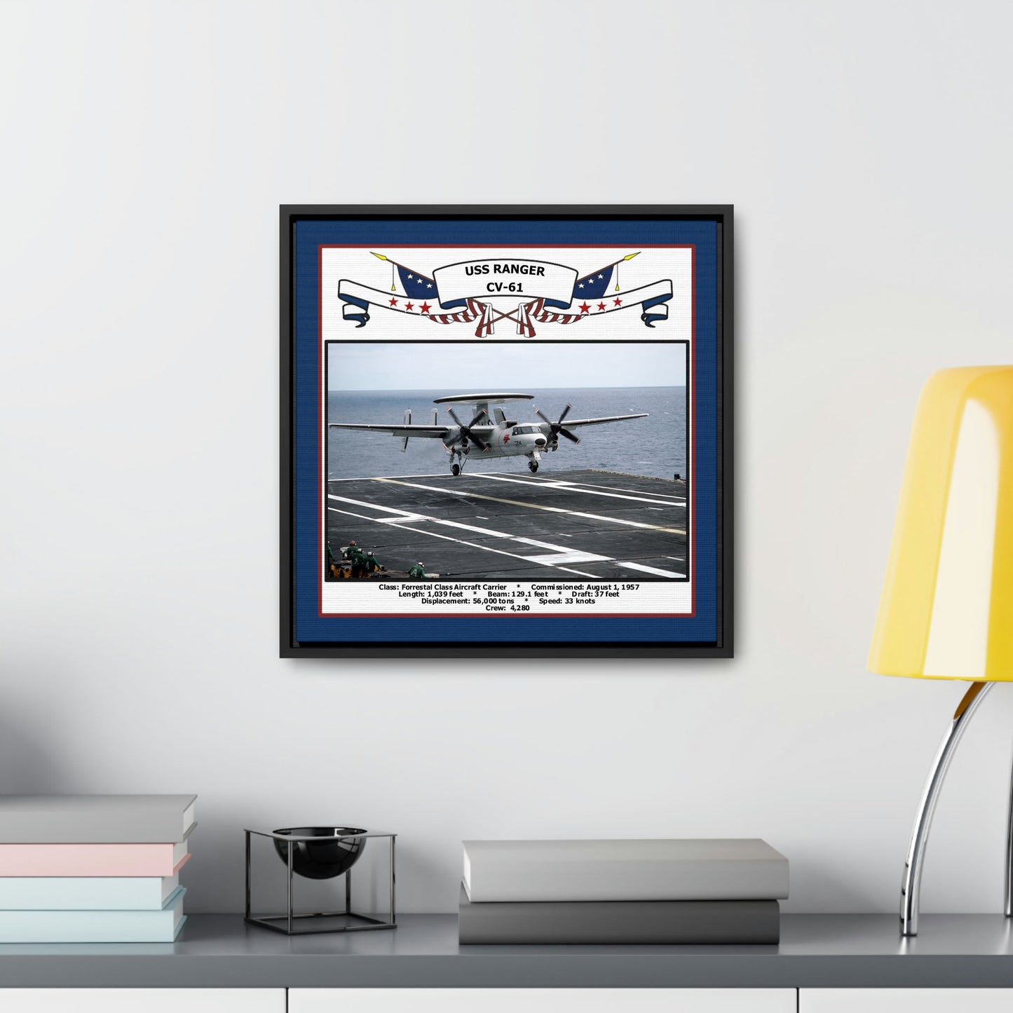USS Ranger CV-61 Navy Floating Frame Photo Desk View