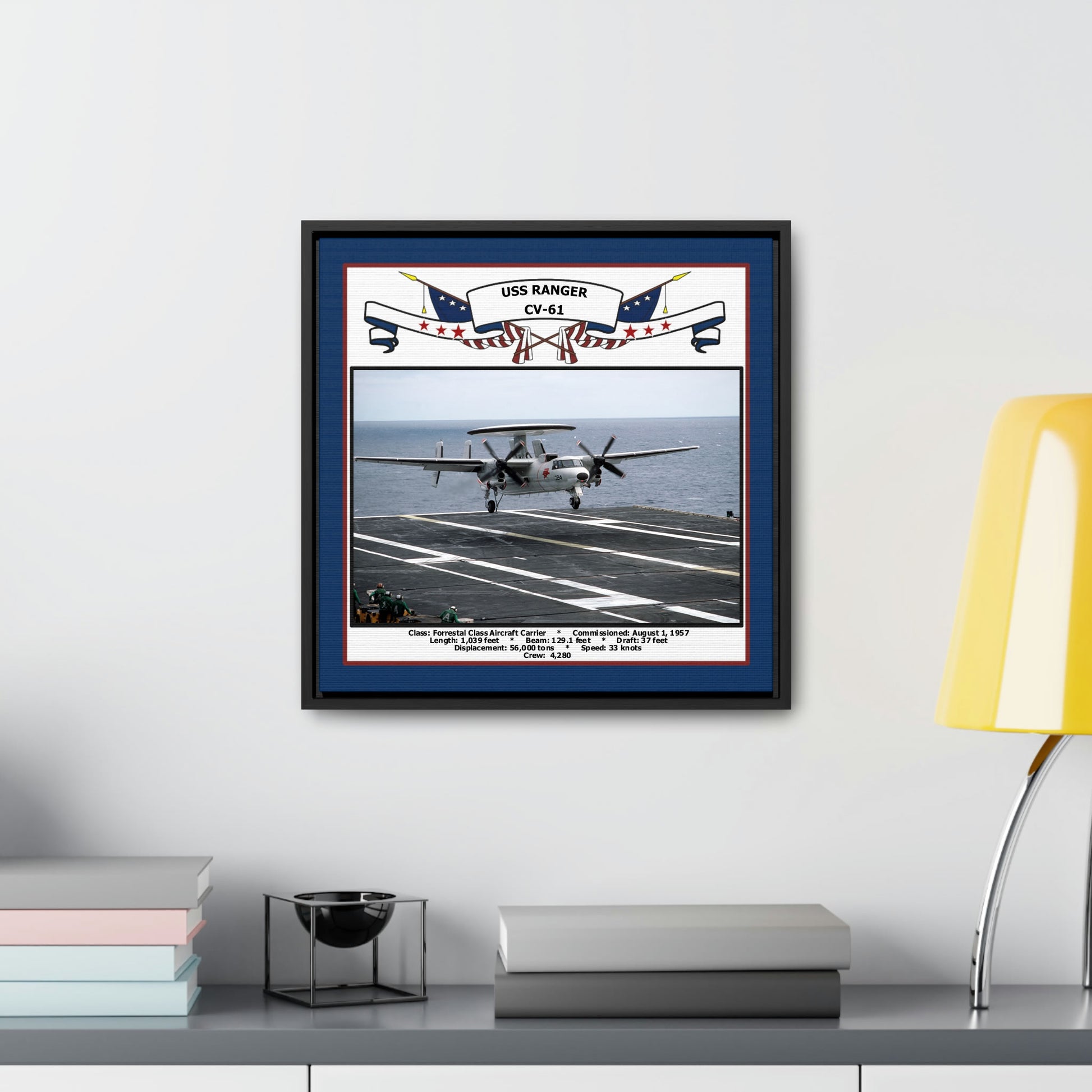 USS Ranger CV-61 Navy Floating Frame Photo Desk View