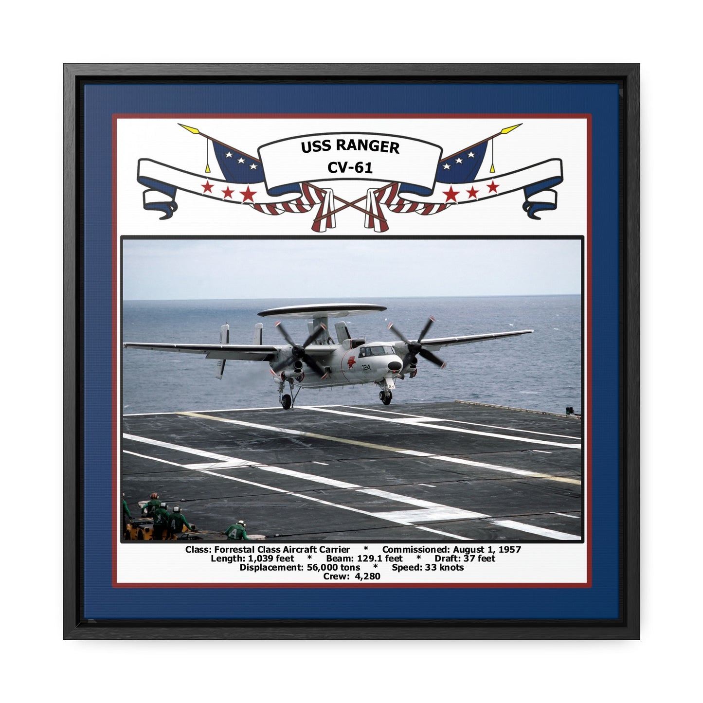 USS Ranger CV-61 Navy Floating Frame Photo Front View